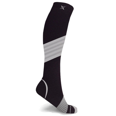 RUN+ Black with Grey Stripe Reflective compression socks 20-30mmHg