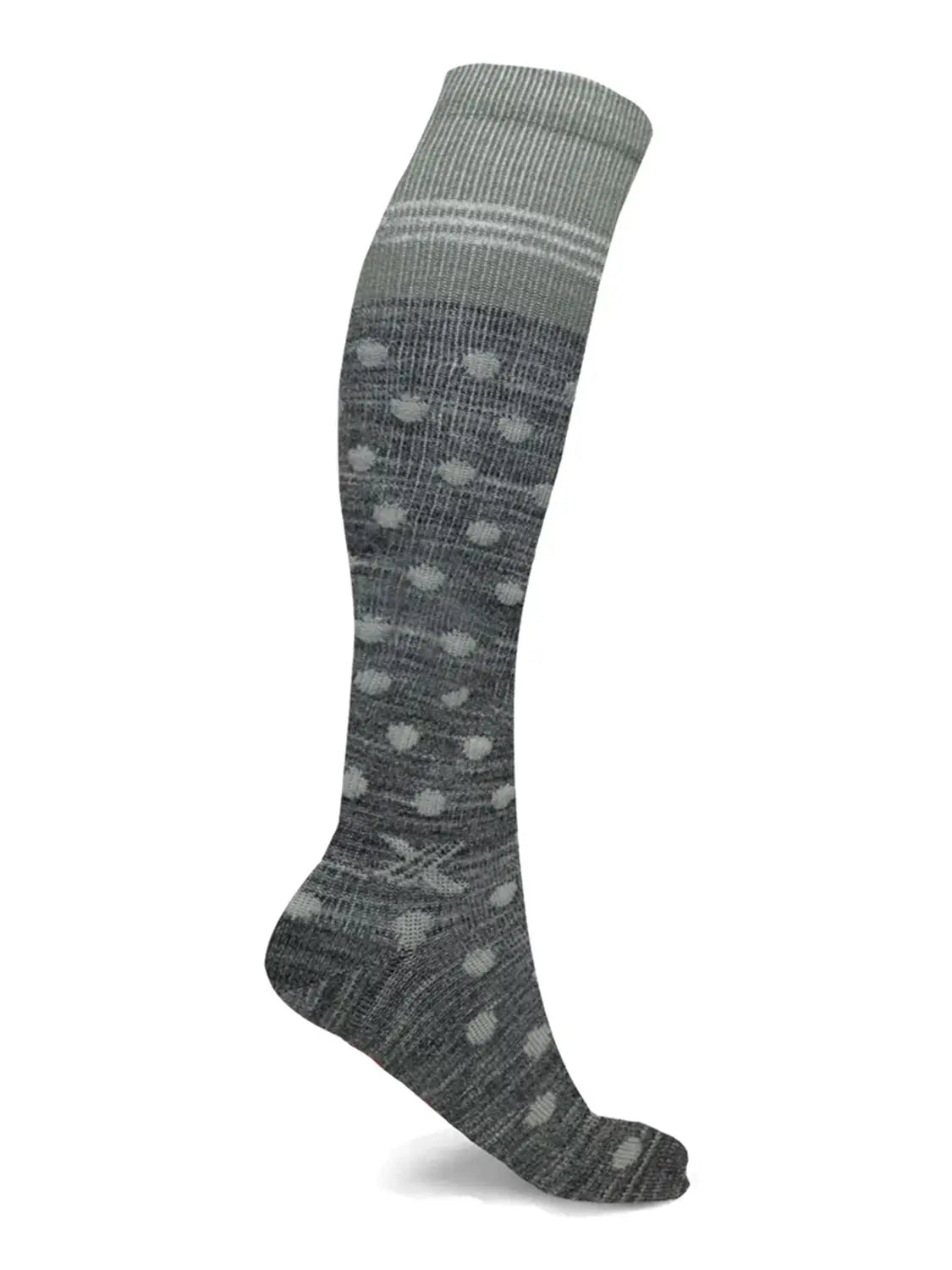 Happywool knee high merino wool blend compression socks, grey with pale grey dots