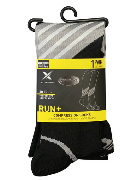 RUN+ Black with Grey Stripe Reflective compression socks 20-30mmHg